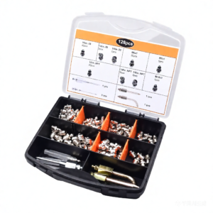 126-Piece SAE & Metric Grease Fitting Assortment Kit with Needle & Angled Nozzles for Automotive & Industrial Use