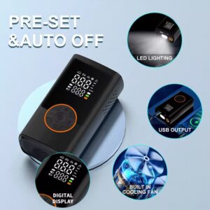 portable tire inflator, cordless air compressor, 150PSI air pump, 3X fast inflator, dual digital display tire pump, 4000mAh air compressor, emergency tire inflator, wireless car tire pump, bike inflator, motorcycle air pump, herramientas de inflado de neumáticos, مضخة هواء محمولة لسيارات, pompe à gonflage sans fil, kabelloser Reifenfüller, inflador de neumáticos portátil
