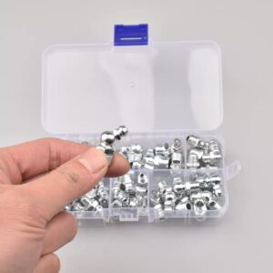 60pc grease nipple assortment, EU compliant lubrication fittings, M6 M8 M10 grease adapter kit, German industrial grease fittings, 45 90 180 degree metric nipples, RoHS REACH certified grease set, European machinery lubrication kit, compact grease fitting storage, agricultural metric grease nipples, workshop grease fitting assortment
