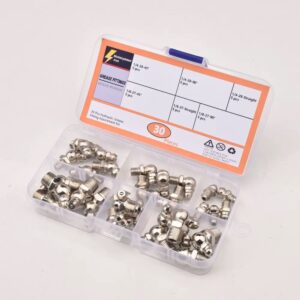 30-Piece Nickel-Plated SAE Grease Fitting Kit | 1/4-28 & 1/8-27 Hydraulic Grease Nipples