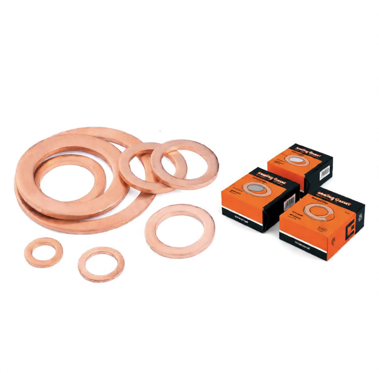 Copper Sealing Washer Auto Parts, High-Purity Red Copper Flat Gasket for Automotive Brake, Hydraulic Fittings & Fuel Lines