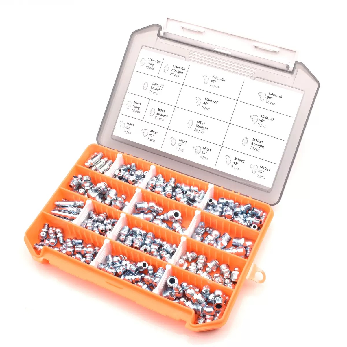 175-Piece SAE & Metric Grease Fitting Kit | Heavy-Duty Storage Case