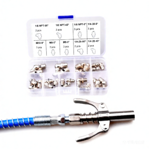 25-Piece Grease Gun Accessory Kit with 30cm Extension Hose & Multi-Standard Fittings