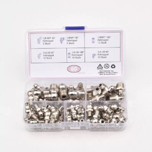 60-Piece SAE Grease Fitting Assortment Kit | Zinc-Plated Grease Nipples Set