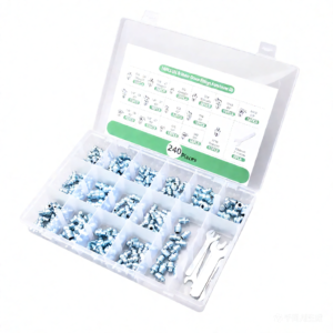 240-Piece Industrial Grade Grease Fitting Assortment Kit with Wrenches for Heavy Machinery & Fleet Maintenance