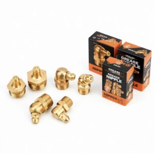 Durable 90° Elbow Brass Grease Nipple (1/8" NPT + Metric) Right-Angle Lubrication Fitting for Tight Construction Machinery Spaces