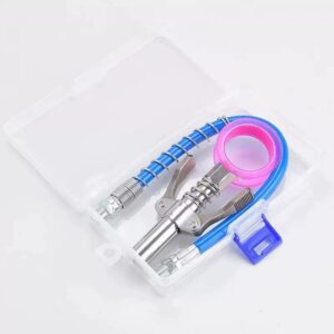 High Pressure Self-Locking Grease Gun Nozzle Kit - Stainless Steel Tip with Flexible Hose & Storage Case