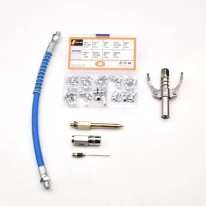 Grease Gun Extension Hose & Nozzle Set - 12 Inch Flexible Spring Hose with Multi-Nozzles