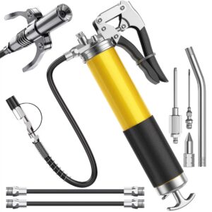 Heavy Duty Pistol Type Grease Gun 10000 PSI High Pressure Pistol Grip Lubrication Gun with Aluminum Corrosion Resistant Barrel for Construction Tractor Mining Agricultural Heavy Machinery