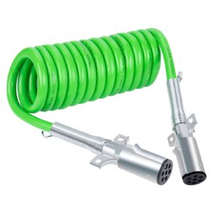 Heavy-Duty 7-Way Trailer Coiled Power Cable - 15ft Spiral Electrical Cord for Semi-Truck Tractor and Trailer