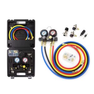 High Temperature Resistant Manifold Gauge Set for South America Middle East | R134a R404A Auto AC Freon Recharge Kit with Anti-Corrosion Hoses